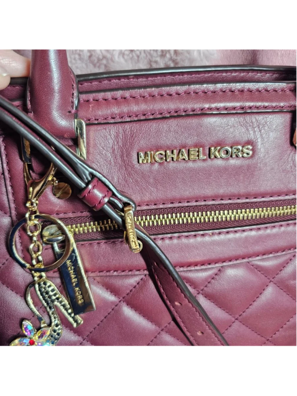 Michael Kors Burgundy Quilted Leather Satchel - Picture 3 of 8